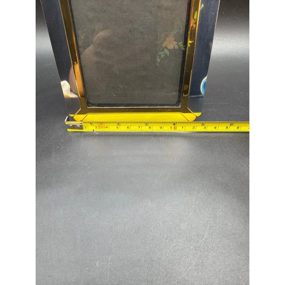 Contemporary Black Glass Gold Tone 5x7 Photo Picture Frame Easel Tabletop Wall